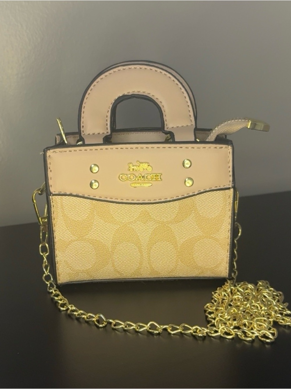 Coach Small Top-Handle Crossbody in Pale Pink and Beige Signature Canvas